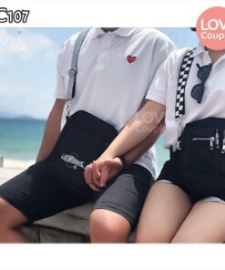Áo Thun Cặp Đôi Huyện Ea H'leo, Đắk Lắk 9 Áo Thun Có Cổ Cặp Đen Thêu Tim đỏ TC106