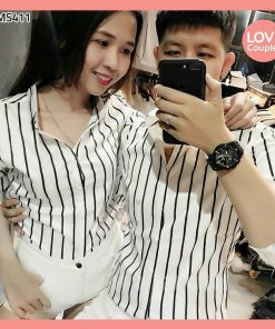 Sơ Mi Đôi Trắng Sọc Đen SMS411