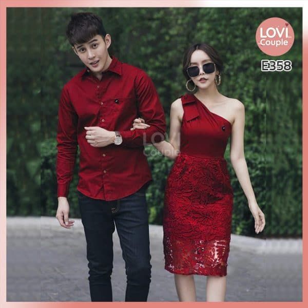 Áo váy cặp đỏ phối ren E358