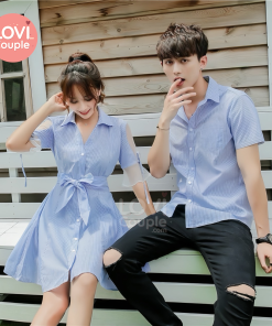 Áo Thun Cặp Đôi Huyện Ea H'leo, Đắk Lắk 11 Áo Váy Đôi Xanh Thời Trang E318