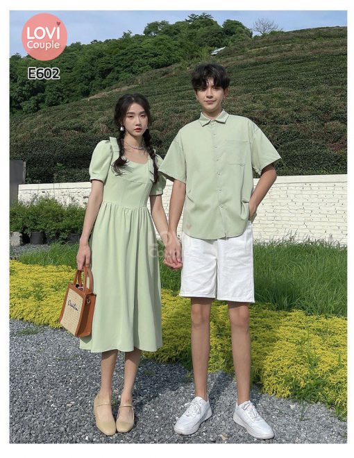 Áo Váy Cặp Xanh Đậu Hàn Quốc E602