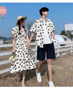 Áo Váy Đôi Trắng Hoạ Tiểt Đen Hàn Quốc E603