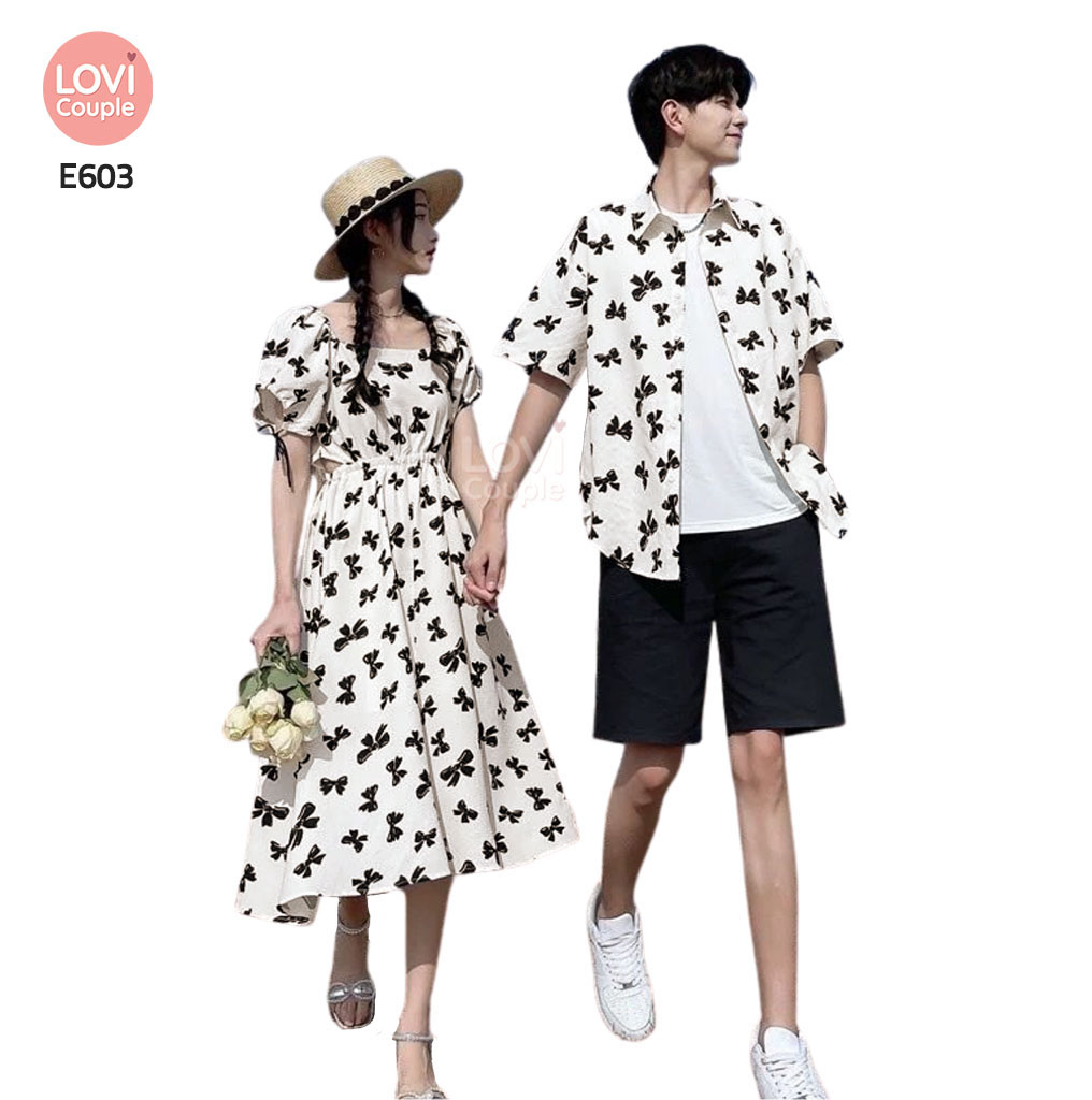 Áo Váy Đôi Trắng Hoạ Tiểt Đen Hàn Quốc E603