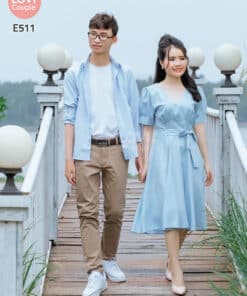 Đồ Đôi Sơ Mi Váy Cặp Xanh Nhạt E511