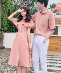 Đồ Đôi Sơ Mi Váy Cặp Hồng Nhạt E512