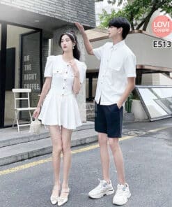 Đồ Đôi Sơ Mi Váy Cặp Trắng Chụp Hình Cưới Đẹp E513