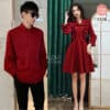 Đồ Đôi Sơ Mi Váy Cặp Đỏ Baby Nơ Dễ Thương E518