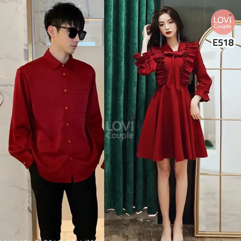Áo đôi nam nữ - Set áo váy sơ mi cặp couple màu đỏ, màu xanh đen Hàn Quốc  couple AV80 (có ảnh thật) - Trang phục khác | ThờiTrangNữ.vn