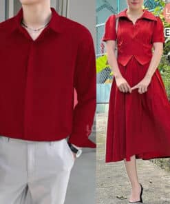 Đồ Đôi Sơ Mi Váy Cặp Đỏ Dài Dịu Dàng E521