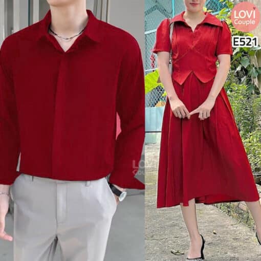 Đồ Đôi Sơ Mi Váy Cặp Đỏ Dài Dịu Dàng E521